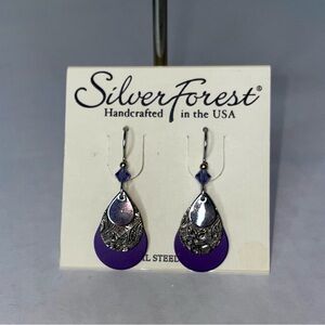 Silver Forest Handcrafted Surgical Steel Silver&Purple Layered Dangle Earrings